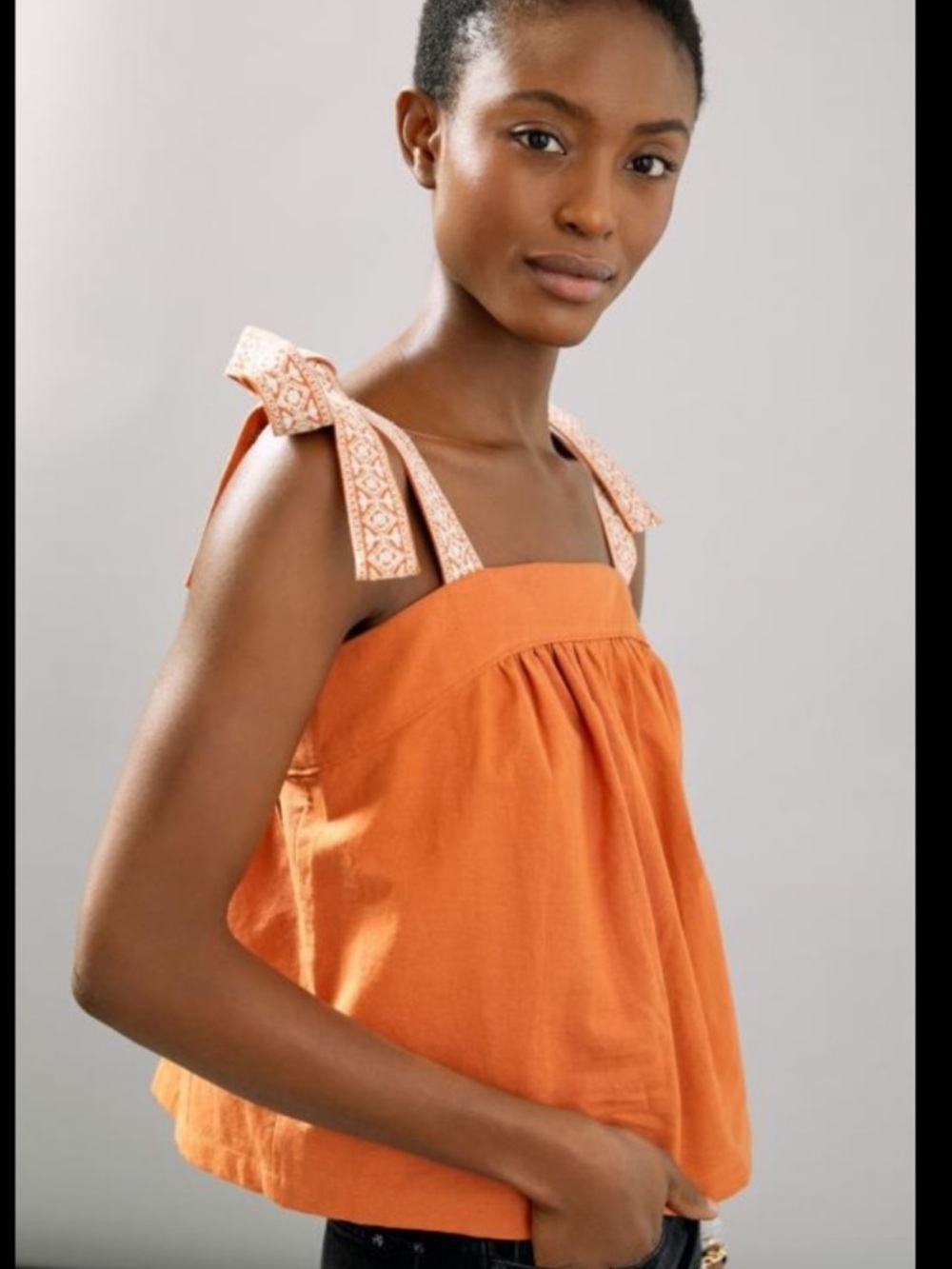 Anthropologie Etude Embroidered burnt orange tie top Size Large